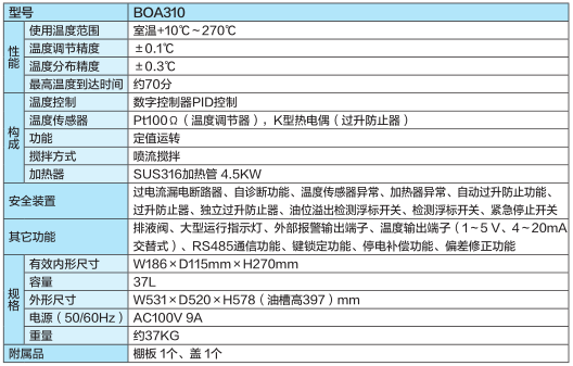 BOA310高溫恒溫油槽規(guī)格